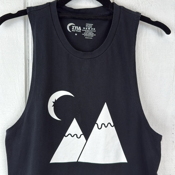 ZYIA Tops - Zyia Active Women’s Size Medium Black Tank Top w/White Moon and Mountain Graphic